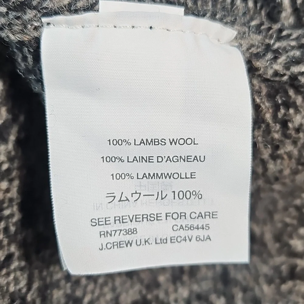 J. Crew 100% Lamb's Wool Charcoal Marled Knit Shawl Collar Slim Fit Sweater